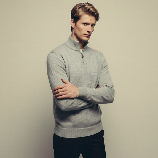 Soft Cotton Grey Genser Zip