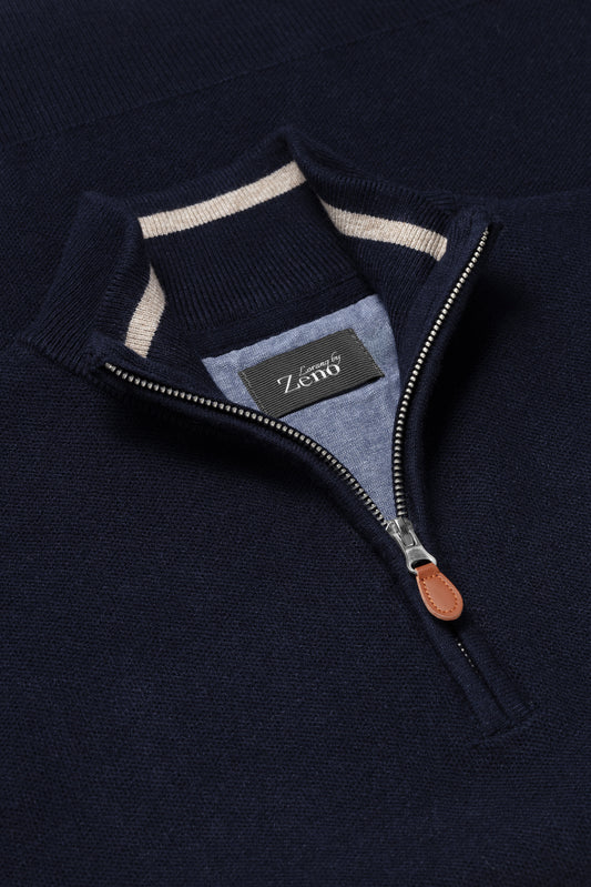Soft Cotton Navy Genser Zip