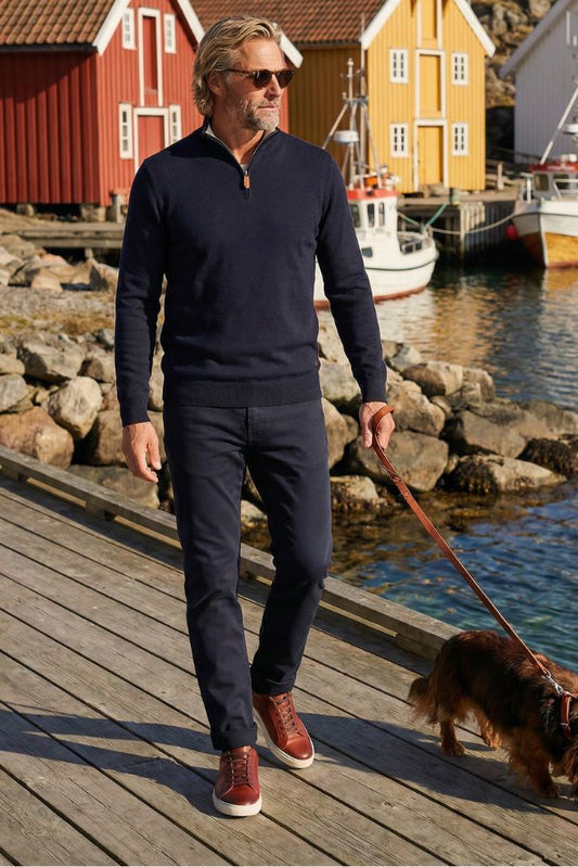 Bomull Merino Navy Zip
