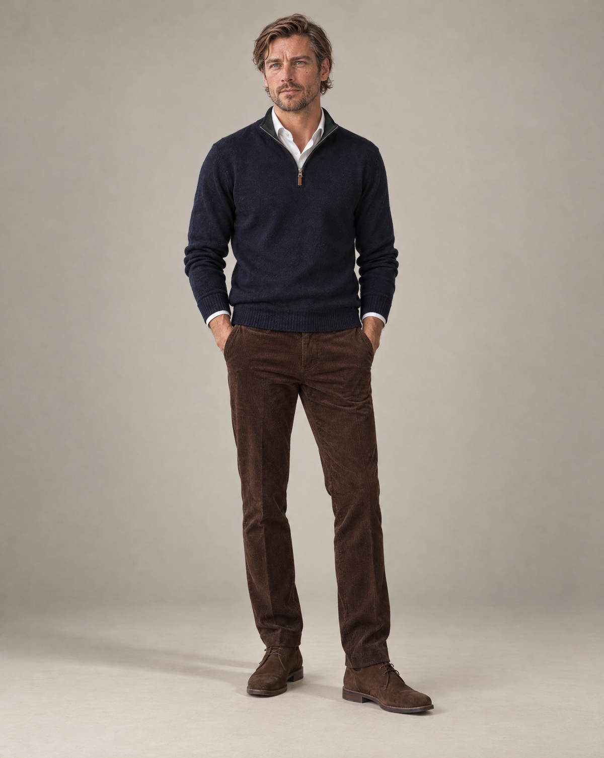 Merino Navy Zip Genser
