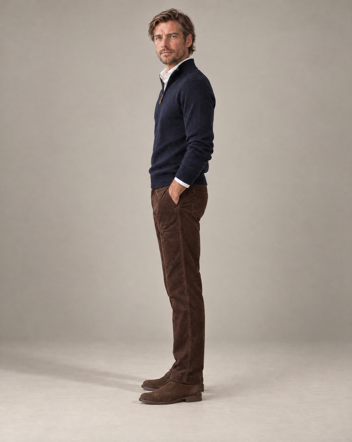 Merino Navy Zip Genser