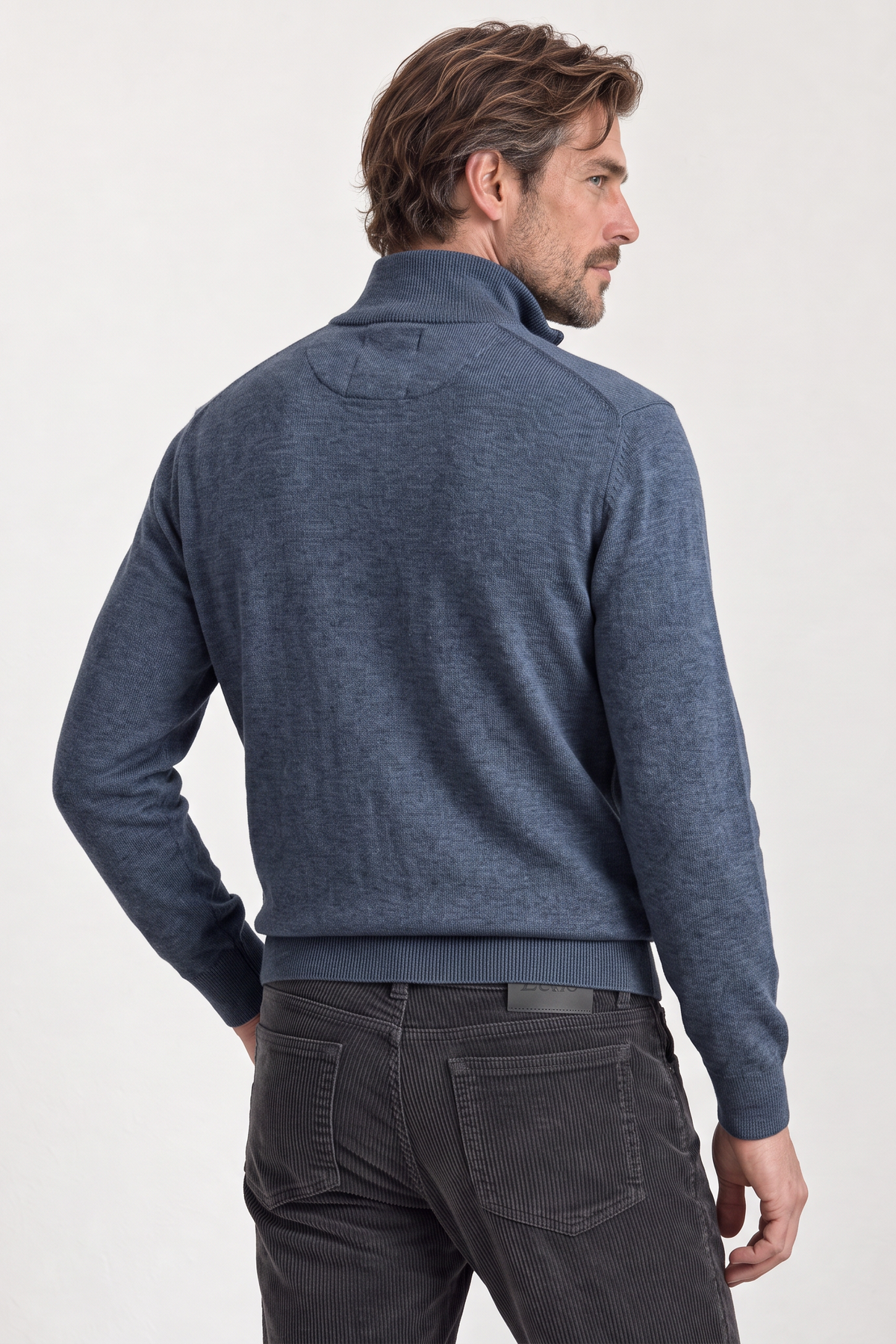 Merino Denimblå Zip Genser