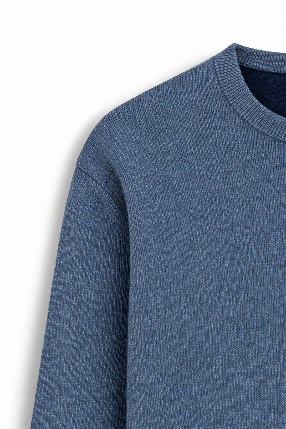 Merino Denimblå Rund Hals Genser