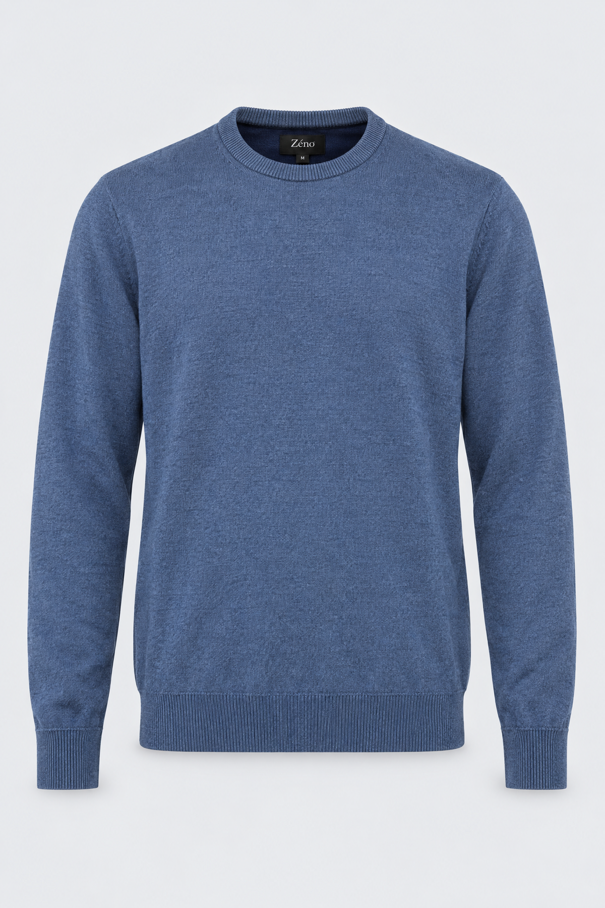 Merino Denimblå Rund Hals Genser