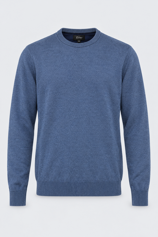 Merino Denimblå Rund Hals Genser