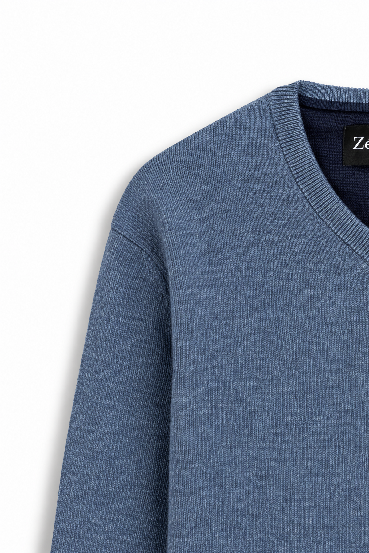 Merino Denimblå V-hals Genser