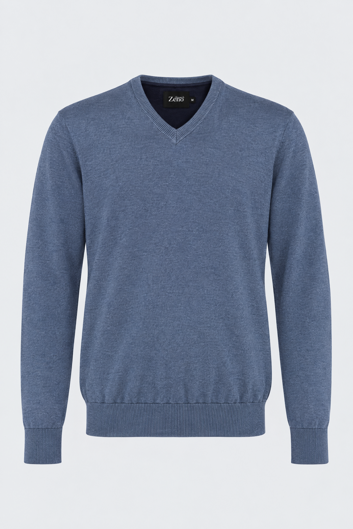 Merino Denimblå V-hals Genser