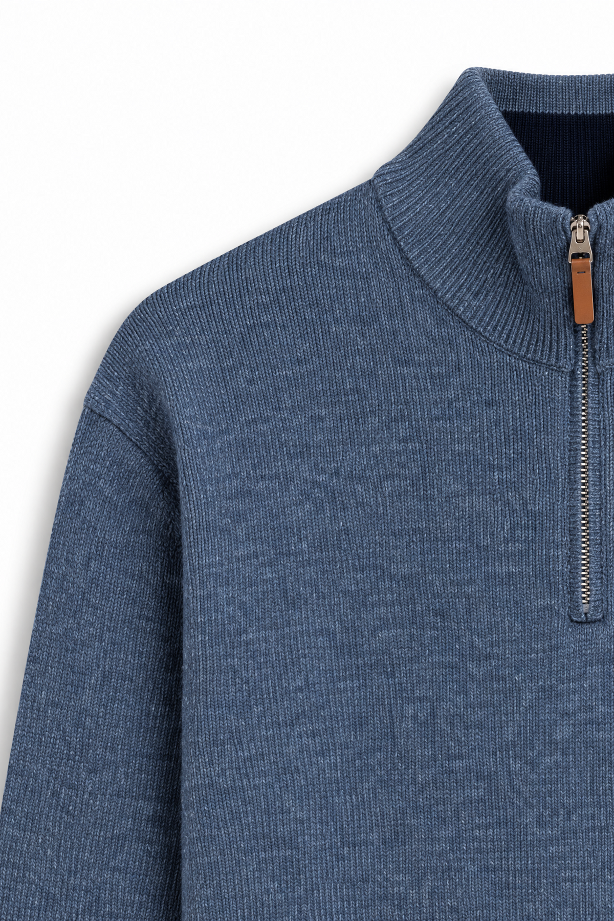 Merino Denimblå Zip Genser