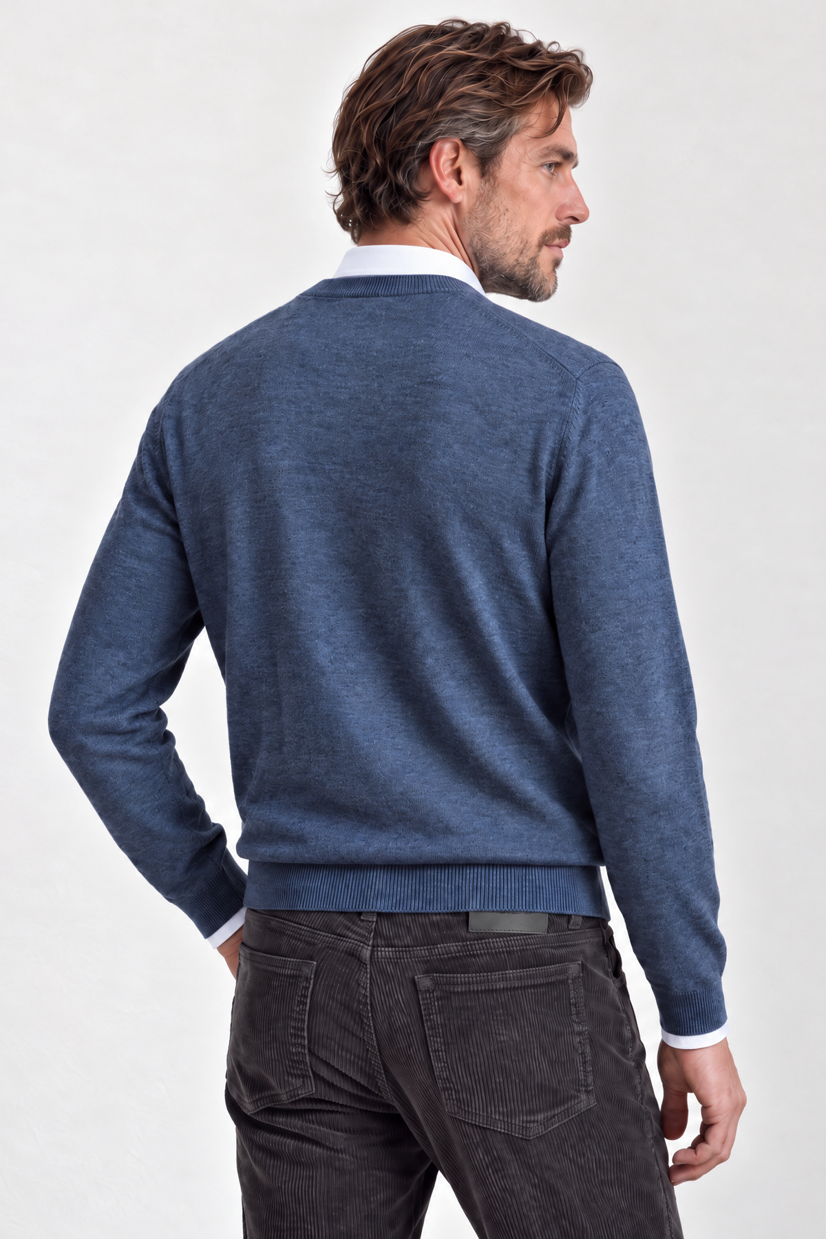 Merino Denimblå V-hals Genser
