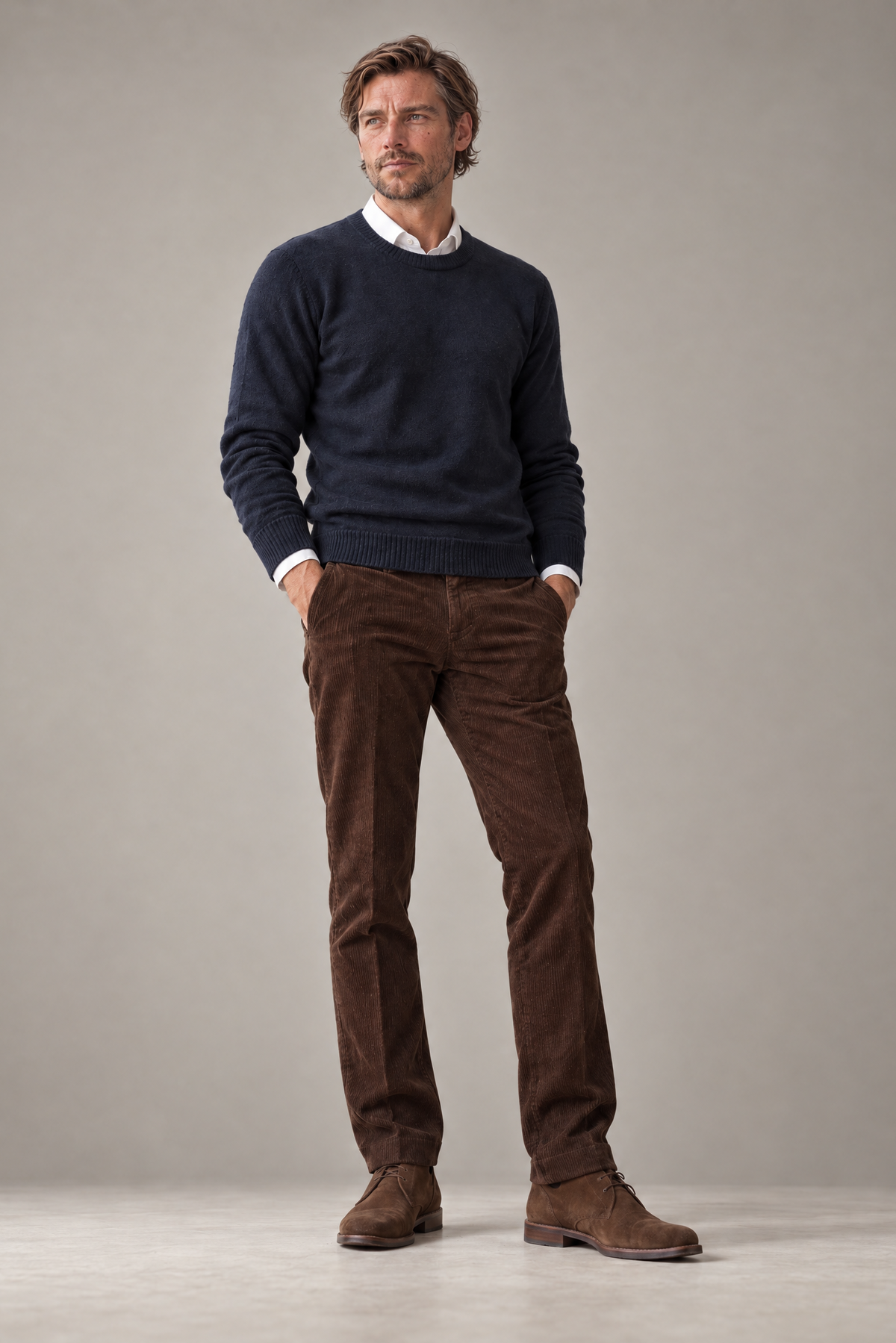 Merino Navy Rund Hals Genser