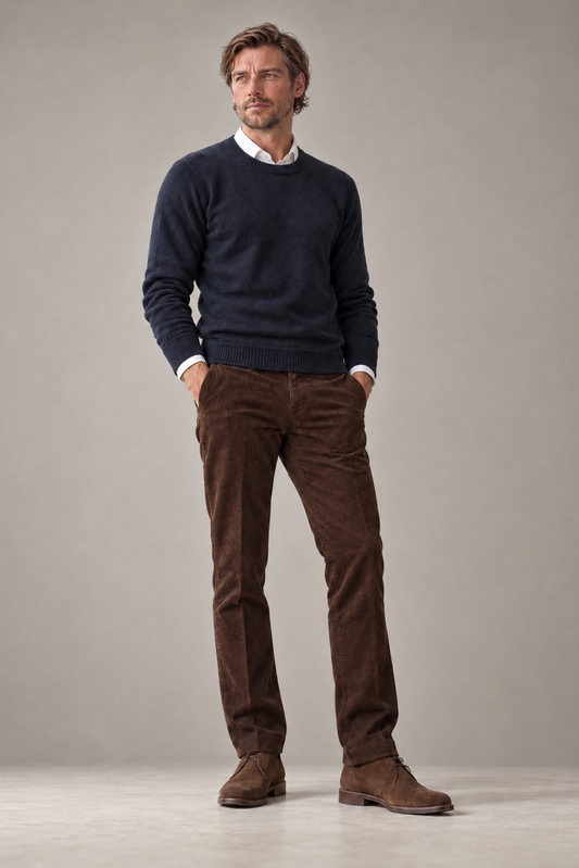 Merino Navy Rund Hals Genser