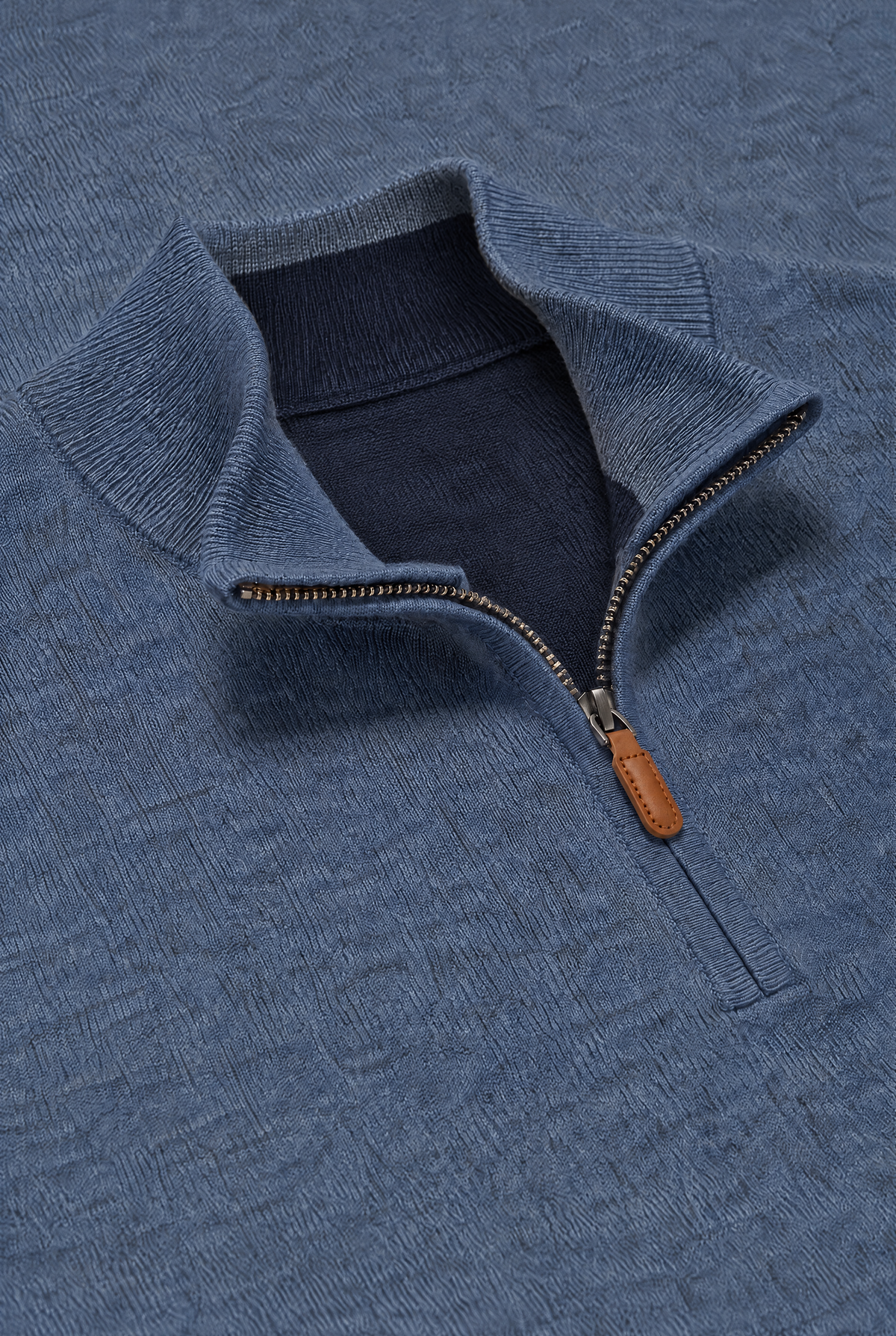 Merino Denimblå Zip Genser