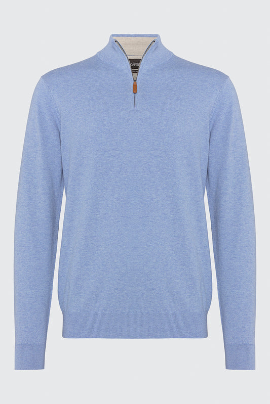 Bomull Merino Lys Blå Zip