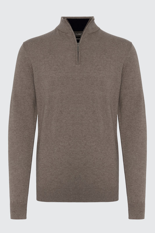 Kasjmir Genser Brun Halfzip